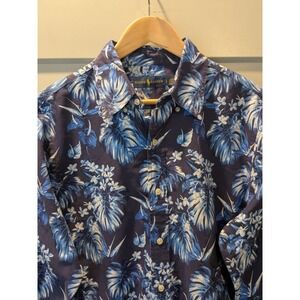 Ralph Lauren Mens Button Down Shirt Tropical Floral Blue Casual‎ Long Sleeve EUC